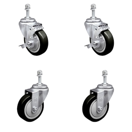 Service Caster 4 Inch Blue Polyurethane Wheel Swivel 10mm Threaded Stem Caster Brake, 2PK SCC-TS20S414-PPUB-BLUE-TLB-M1015-2S2